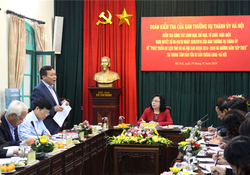 Chiều 19-11, Đoàn kiểm tra của Ban Thường vụ Thành ủy, do đồng chí Ngô Thị Thanh Hằng, Ủy viên Trung ương Đảng, Phó Bí thư Thường trực Thành ủy làm trưởng đoàn, đã làm việc với Đảng ủy Trung tâm Bảo tồn di sản Thăng Long - Hà Nội, kiểm tra kết quả công tác lãnh đạo, chỉ đạo, tổ chức thực hiện Nghị quyết 06-NQ/TU ngày 26-6-2016 của Ban Thường vụ Thành ủy về “Phát triển du lịch Thủ đô Hà Nội giai đoạn 2016-2020 và những năm tiếp theo”.