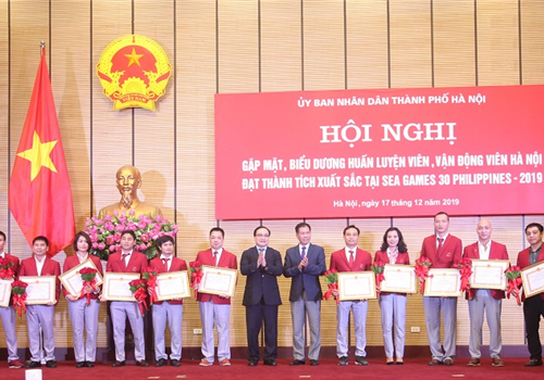 Ngày 17-12, UBND thành phố Hà Nội tổ chức Hội nghị gặp mặt, biểu dương huấn luyện viên, vận động viên Hà Nội đạt thành tích xuất sắc tại SEA games 30 Philippines 2019. 