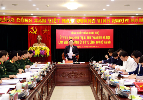 Chiều 28-02, đồng chí Vương Đình Huệ, Ủy viên Bộ Chính trị, Bí thư Thành ủy Hà Nội, Trưởng đoàn đại biểu Quốc hội Thành phố, Trưởng đoàn công tác số 1 của Ban Thường vụ Thành ủy Hà Nội chủ trì buổi làm việc với Đảng ủy Bộ Tư lệnh Thủ đô Hà Nội về công tác chuẩn bị, tổ chức Đại hội Đảng bộ các cấp và Đại hội đại biểu Đảng bộ Bộ Tư lệnh Thủ đô nhiệm kỳ 2020-2025. Đây là 1 trong 3 Đại hội điểm cấp trên cơ sở của Đảng bộ Thành phố.