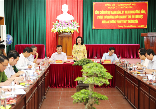 Sáng 25-5, đồng chí Ngô Thị Thanh Hằng, Ủy viên Trung ương Đảng, Phó Bí thư Thường trực Thành ủy, Trưởng ban Chỉ đạo Chương trình số 02-CTr/TU của Thành ủy Hà Nội về “Phát triển nông nghiệp, xây dựng nông thôn mới, nâng cao đời sống nông dân giai đoạn 2016-2020” đã kiểm tra công tác xây dựng nông thôn mới của huyện Thường Tín và công tác lãnh đạo, chỉ đạo Đại hội Đảng bộ các cấp tiến tới Đại hội Đảng bộ huyện Thường Tín lần thứ XXIV, nhiệm kỳ 2020-2025.