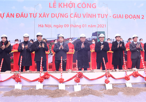 Sáng 9-1, UBND thành phố Hà Nội đã tổ chức Lễ khởi công Dự án đầu tư xây dựng cầu Vĩnh Tuy giai đoạn 2.