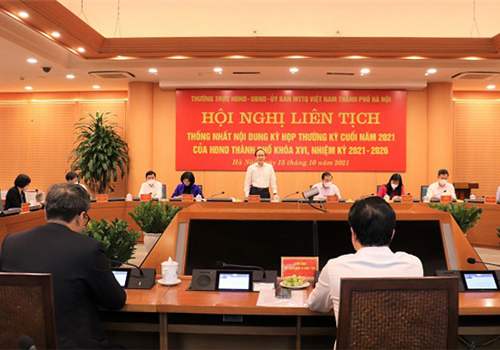 Chiều 15-10, Thường trực HĐND, UBND, Ủy ban Mặt trận Tổ quốc Việt Nam thành phố Hà Nội tổ chức Hội nghị liên tịch thống nhất nội dung kỳ họp thường kỳ cuối năm 2021 của HĐND thành phố Hà Nội (khóa XVI), nhiệm kỳ 2021-2026.
