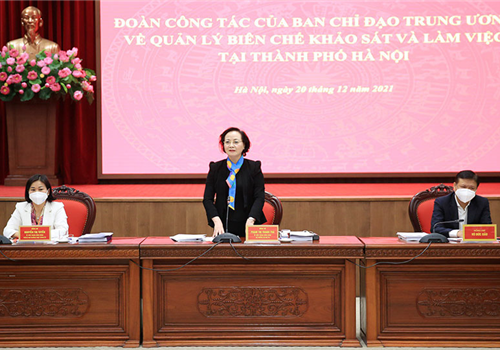 Sáng 20-12, Đoàn công tác của Ban Chỉ đạo Trung ương về Quản lý biên chế do Ủy viên Trung ương Đảng, Bộ trưởng Bộ Nội vụ Phạm Thị Thanh Trà làm Trưởng đoàn đã khảo sát và làm việc với thành phố Hà Nội. Ủy viên Trung ương Đảng, Phó Bí thư Thường trực Thành ủy Hà Nội Nguyễn Thị Tuyến chủ trì tiếp và làm việc với Đoàn.