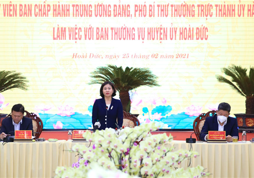 Phó Bí thư Thành ủy Nguyễn Thị Tuyến đã làm việc với Ban Thường vụ Huyện ủy Hoài Đức về công tác phòng, chống dịch Covid-19; công tác xây dựng nông thôn mới và tiến độ thực hiện Đề án xây dựng huyện Hoài Đức thành quận.