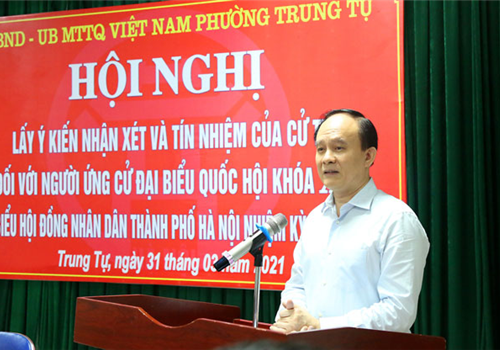 Tối 31-3, Ủy ban Mặt trận Tổ quốc Việt Nam phường Trung Tự (quận Đống Đa) đã tổ chức Hội nghị lấy ý kiến nhận xét và tín nhiệm của cử tri nơi cư trú đối với Phó Bí thư Thành ủy, Chủ tịch HĐND Thành phố Nguyễn Ngọc Tuấn - người ứng cử đại biểu Quốc hội khóa XV và đại biểu HĐND Thành phố nhiệm kỳ 2021-2026.