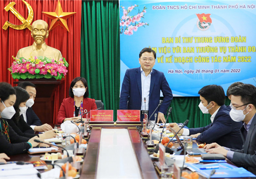 Sáng 26-1, Ban Bí thư Trung ương Đoàn đã có buổi làm việc với Ban Thường vụ Thành đoàn Hà Nội về kế hoạch công tác năm 2022. Tham dự và chỉ đạo có các Ủy viên Trung ương Đảng: Bí thư thứ nhất Trung ương Đoàn Nguyễn Anh Tuấn; Phó Bí thư Thường trực Thành ủy Hà Nội Nguyễn Thị Tuyến. Dự hội nghị còn có đại diện lãnh đạo các ban Đảng Thành ủy.