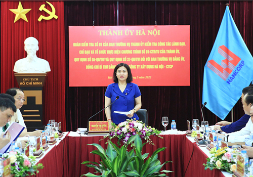 Sáng 12-5, Đoàn kiểm tra số 1 của Ban Thường vụ Thành ủy Hà Nội do Ủy viên Trung ương Đảng, Phó Bí thư Thường trực Thành ủy Nguyễn Thị Tuyến làm Trưởng đoàn đã làm việc với Đảng ủy Tổng công ty Xây dựng Hà Nội - CTCP.