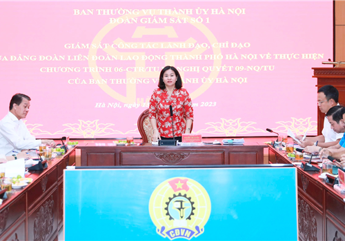 Sáng 13-10, Đoàn giám sát số 1 của Ban Thường vụ Thành ủy Hà Nội do Ủy viên Trung ương Đảng, Phó Bí thư Thường trực Thành ủy Nguyễn Thị Tuyến làm Trưởng đoàn làm việc với Liên đoàn Lao động thành phố Hà Nội về công tác lãnh đạo, chỉ đạo, tổ chức thực hiện Chương trình số 06-CTr/TU về “Phát triển văn hóa, nâng cao chất lượng nguồn nhân lực, xây dựng người Hà Nội thanh lịch, văn minh giai đoạn 2021-2025” và Nghị quyết số 09-NQ/TU về “Phát triển công nghiệp văn hóa trên địa bàn Thủ đô giai đoạn 2021-2025, định hướng đến năm 2030, tầm nhìn đến năm 2045”.