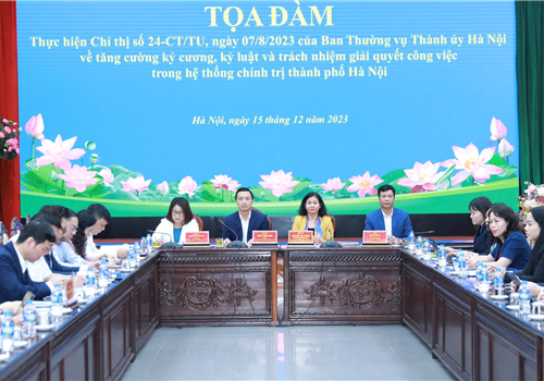 Sáng 15-12, Đảng ủy Khối các cơ quan thành phố Hà Nội tổ chức Tọa đàm thực hiện Chỉ thị số 24-CT/TU, ngày 7-8-2023 của Ban Thường vụ Thành ủy Hà Nội về “Tăng cường kỷ cương, kỷ luật và trách nhiệm giải quyết công việc trong hệ thống chính trị thành phố Hà Nội”.