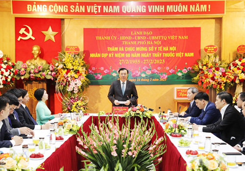 Sáng 24-2, Ủy viên Bộ Chính trị, Bí thư Thành ủy, Trưởng đoàn đại biểu Quốc hội thành phố Hà Nội Đinh Tiến Dũng thăm, chúc mừng Sở Y tế Hà Nội nhân kỷ niệm 68 năm Ngày Thầy thuốc Việt Nam (27/2/1955 - 27/2/2023). 