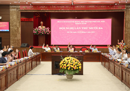 Sau khi nghe các báo cáo và thảo luận tại 4 tổ về 6 nội dung quan trọng, đầu giờ sáng nay, các đại biểu đã tập trung tại Hội trường tiếp tục thảo luận và thông qua Nghị quyết Hội nghị lần thứ 13 Ban Chấp hành Đảng bộ Thành phố khóa XVII.