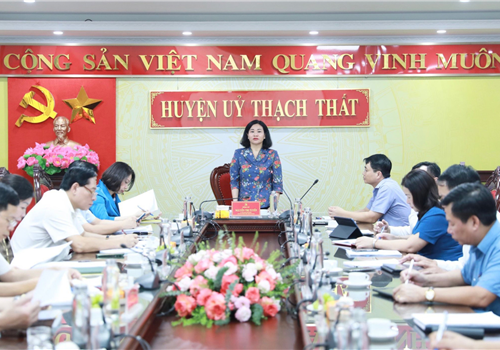 Đoàn giám sát số 1 của Ban Thường vụ Thành ủy Hà Nội do Ủy viên Trung ương Đảng, Phó Bí thư Thường trực Thành ủy Nguyễn Thị Tuyến làm Trưởng đoàn làm việc với Huyện ủy Thạch Thất về công tác lãnh đạo, chỉ đạo, tổ chức thực hiện Chương trình số 06-CTr/TU về “Phát triển văn hóa, nâng cao chất lượng nguồn nhân lực, xây dựng người Hà Nội thanh lịch, văn minh giai đoạn 2021-2025” và Nghị quyết số 09-NQ/TU về “Phát triển công nghiệp văn hóa trên địa bàn Thủ đô giai đoạn 2021-2025, định hướng đến năm 2030, tầm nhìn đến năm 2045”.